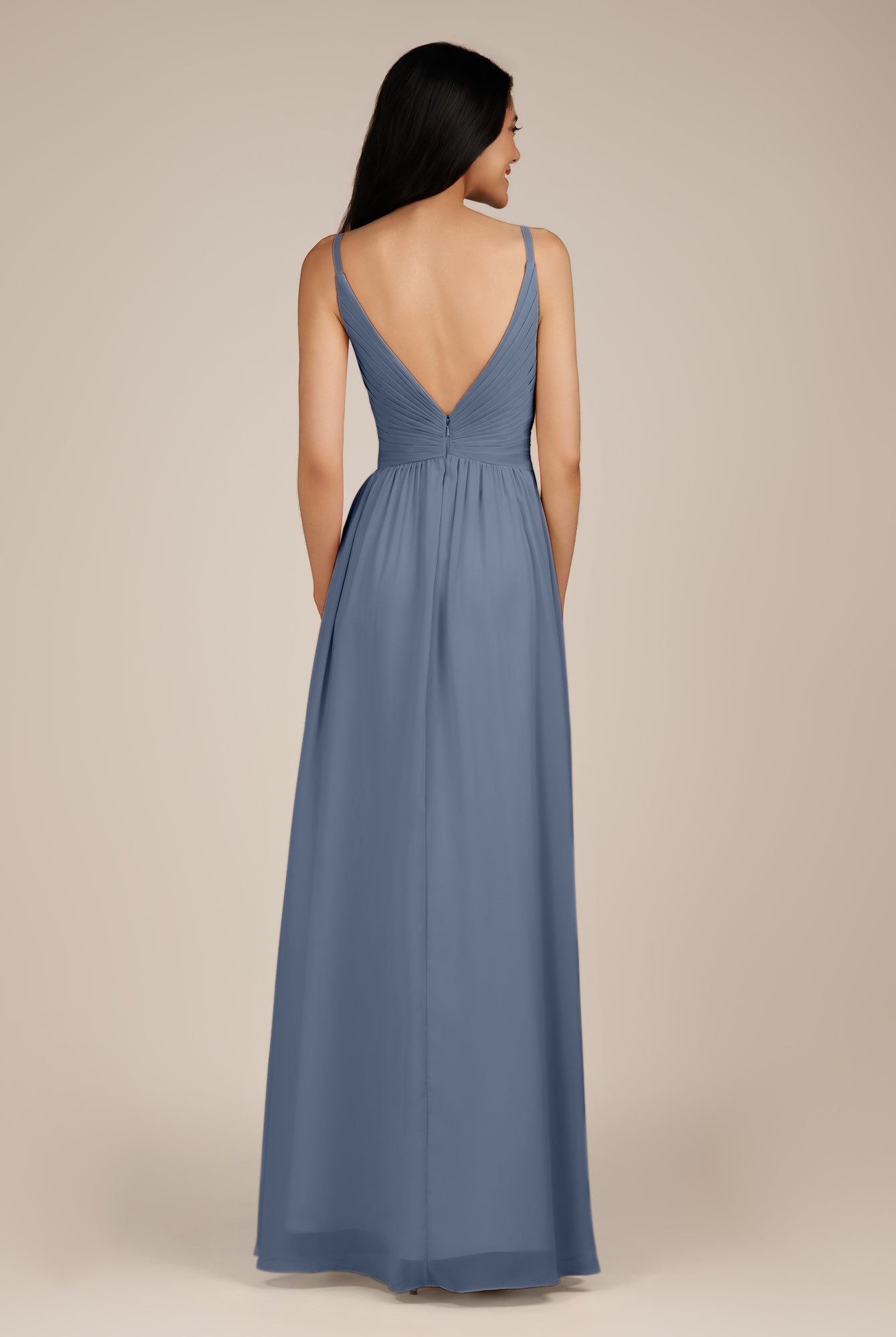 KissDress-Ophelia Neptune A Line Chiffon V Neck Long Bridesmaid Dress with Pleats