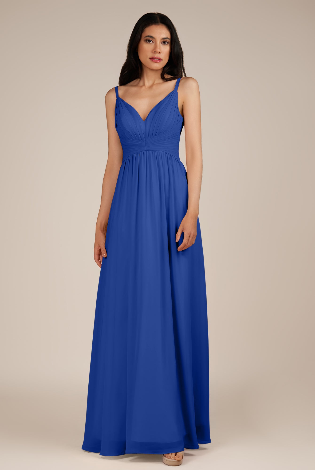 KissDress-Ophelia Royal Blue A Line Chiffon V Neck Long Bridesmaid Dress with Pleats