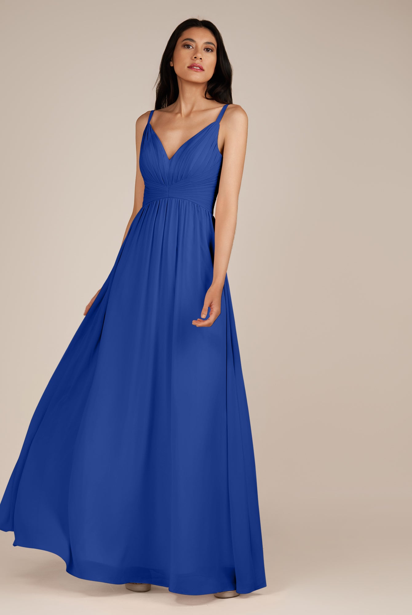 KissDress-Ophelia Royal Blue A Line Chiffon V Neck Long Bridesmaid Dress with Pleats