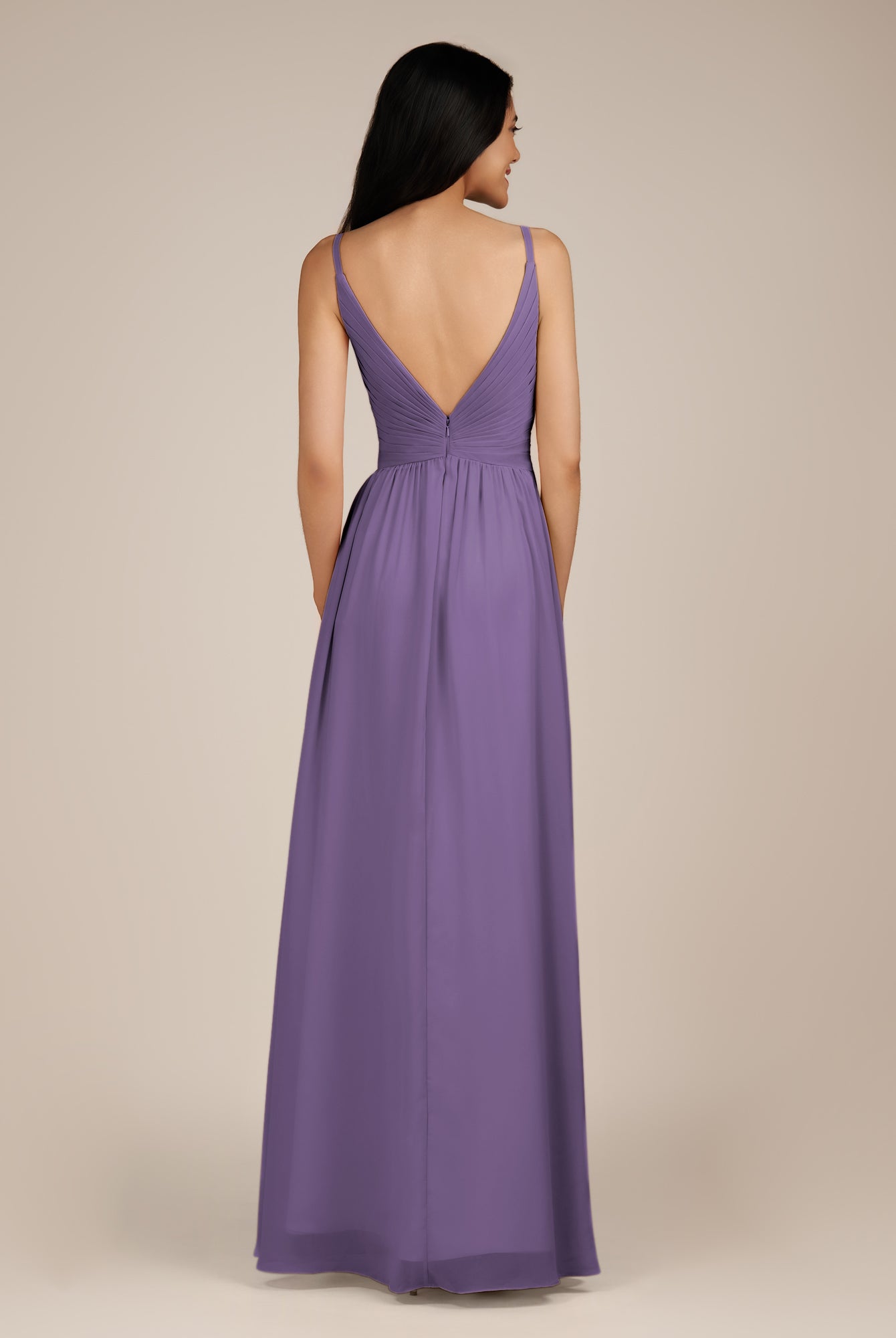 KissDress-Ophelia Tahiti A Line Chiffon V Neck Long Bridesmaid Dress with Pleats