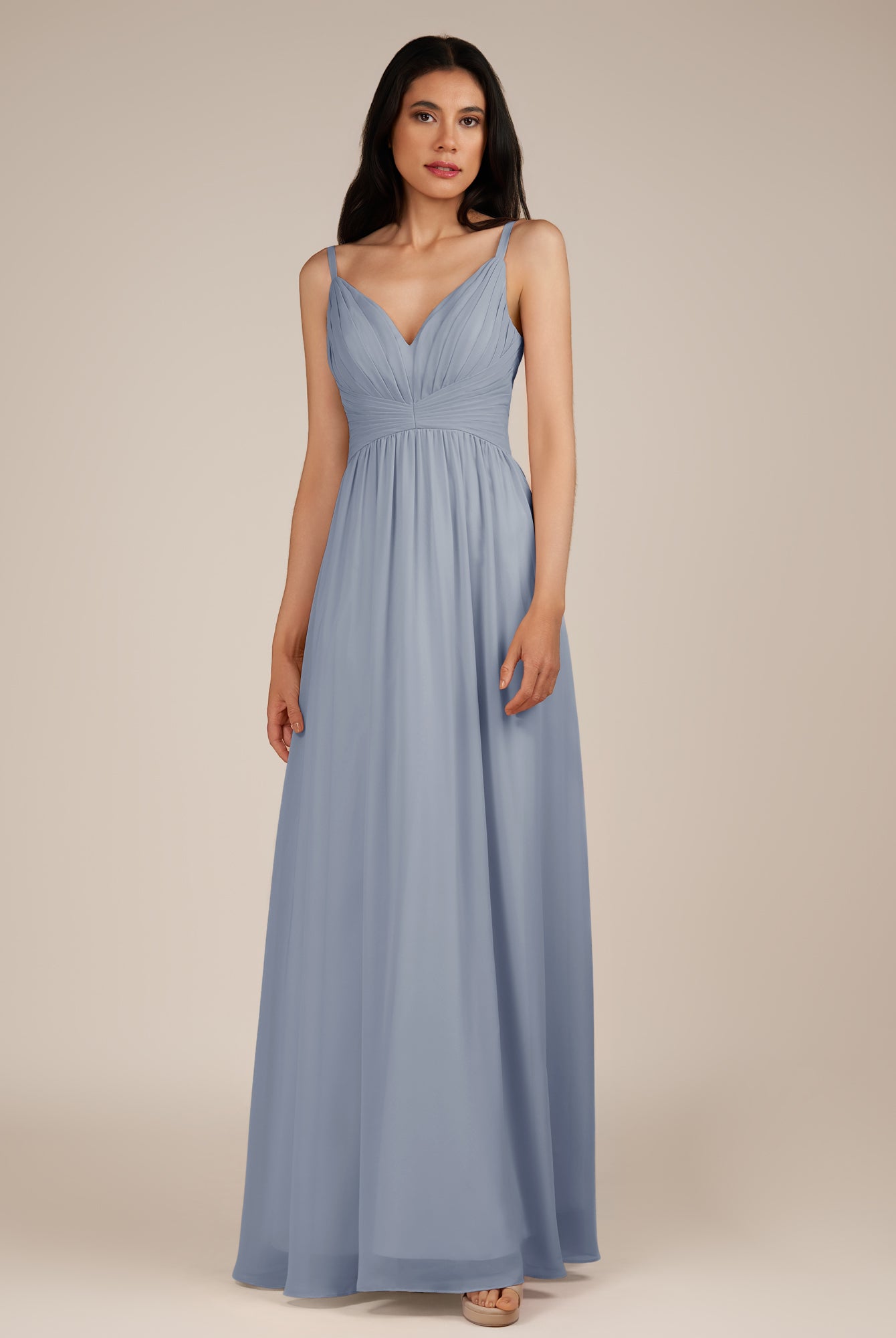 KissDress-Ophelia Twilight A Line Chiffon V Neck Long Bridesmaid Dress with Pleats