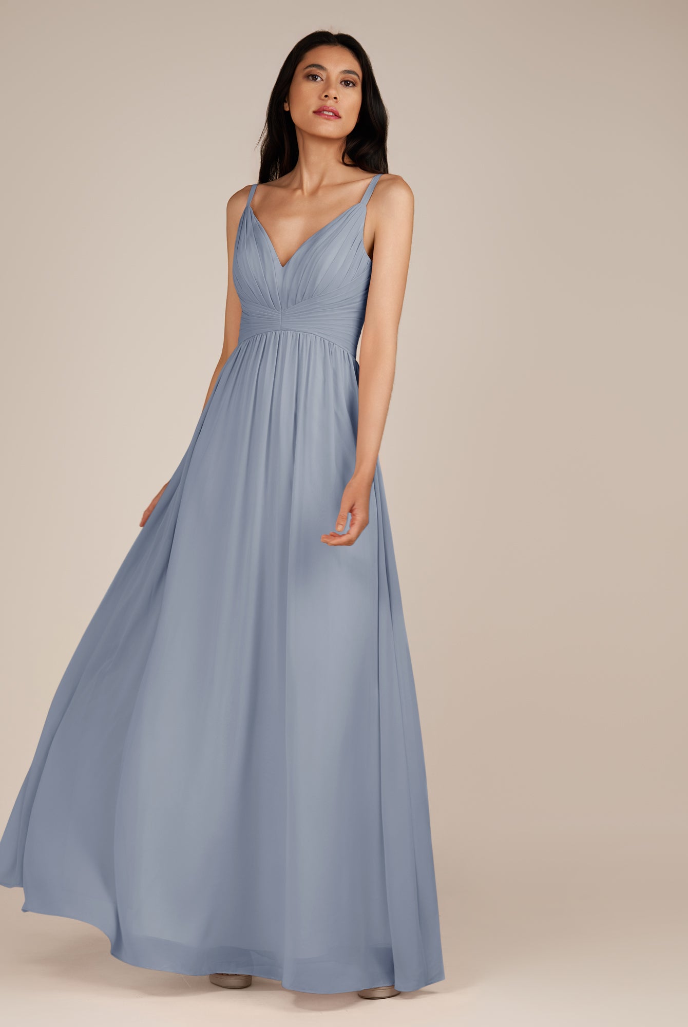 KissDress-Ophelia Twilight A Line Chiffon V Neck Long Bridesmaid Dress with Pleats