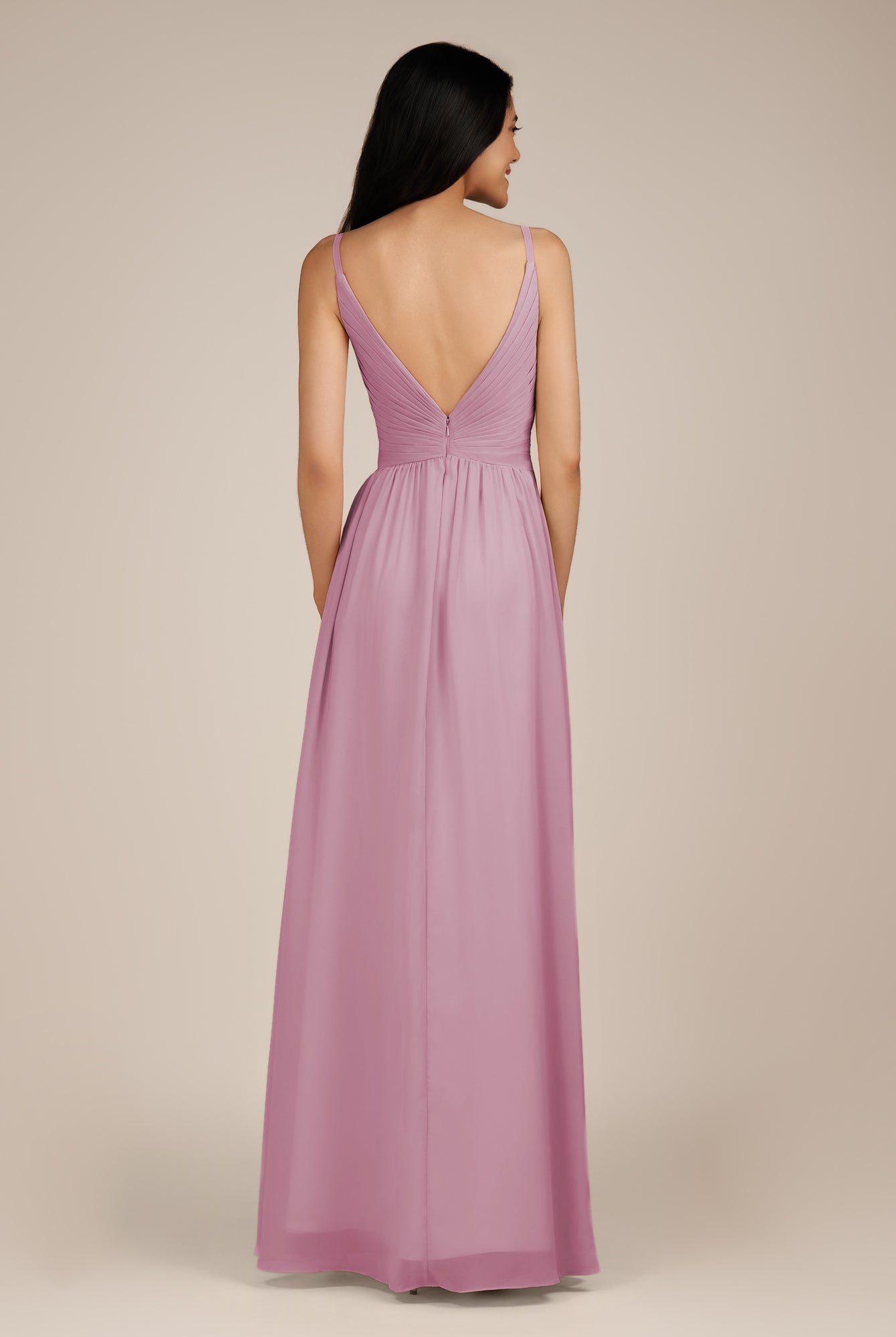 KissDress-Ophelia Vintage Mauve A Line Chiffon V Neck Long Bridesmaid Dress with Pleats