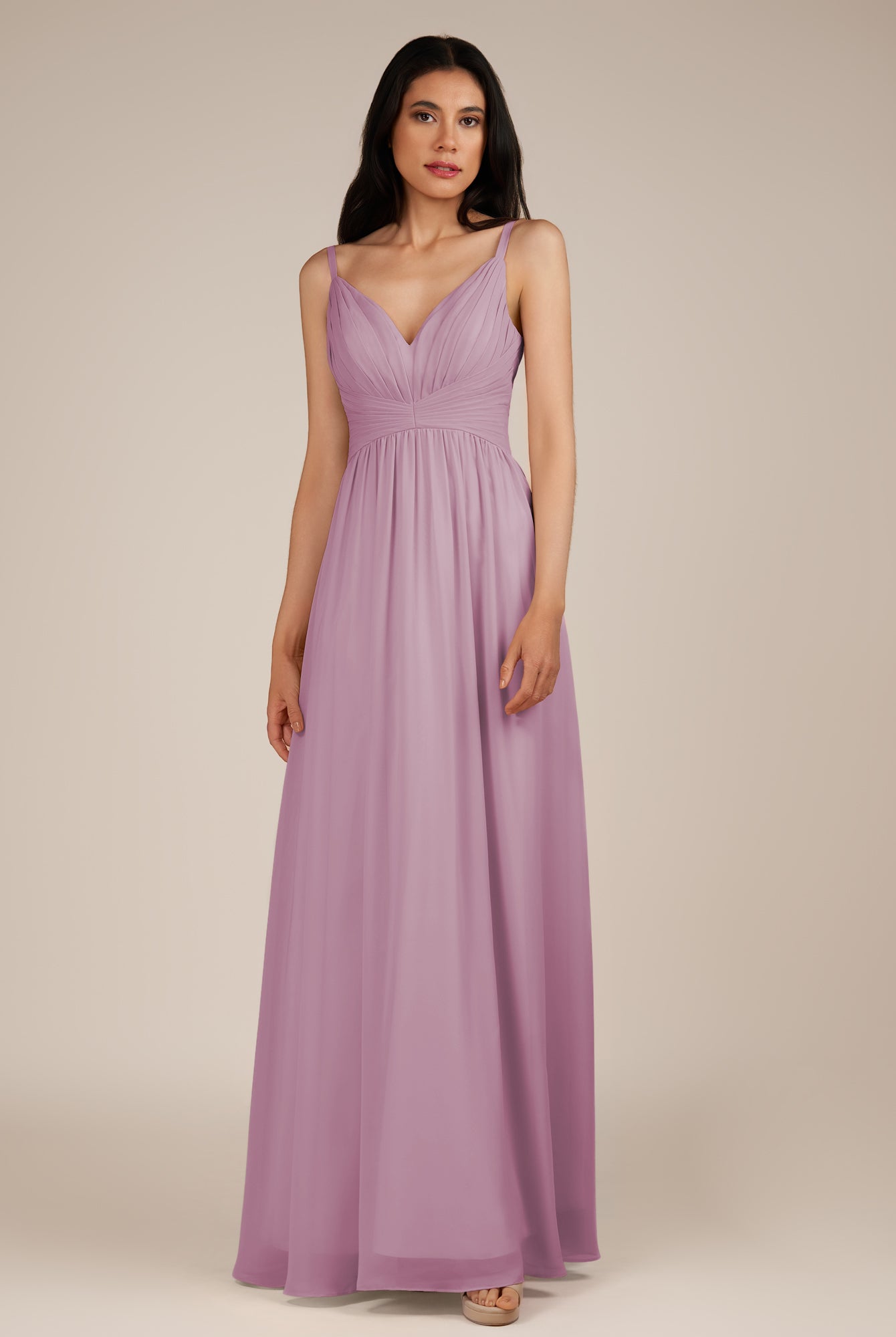 KissDress-Ophelia Wisteria A Line Chiffon V Neck Long Bridesmaid Dress with Pleats