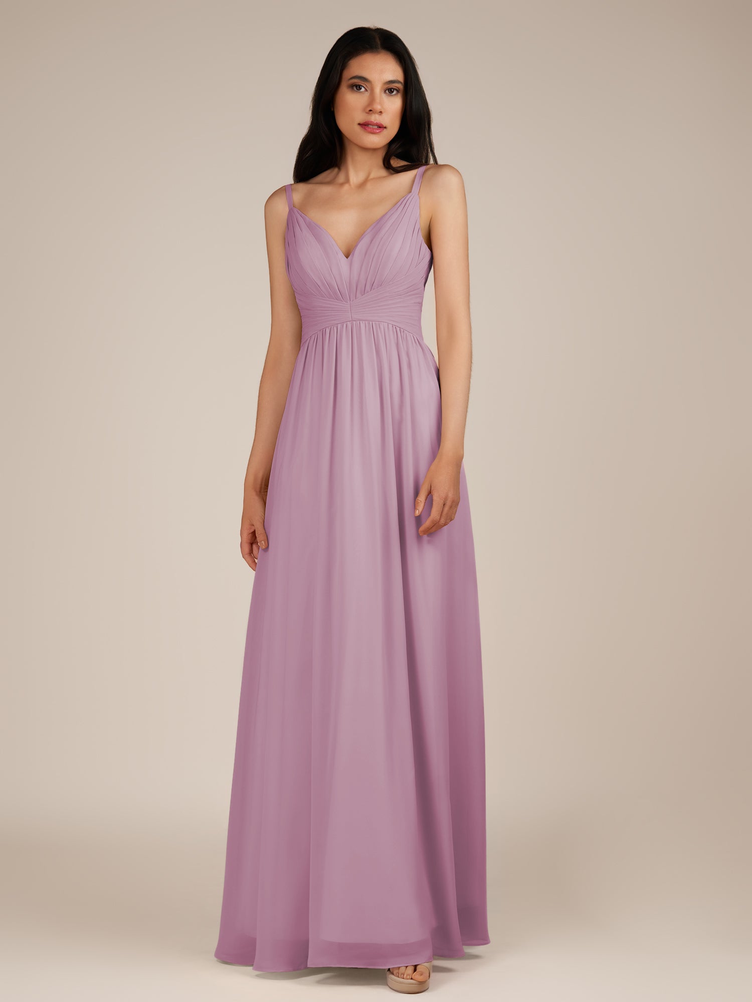 KissDress-Ophelia Wisteria A Line Chiffon V Neck Long Bridesmaid Dress with Pleats