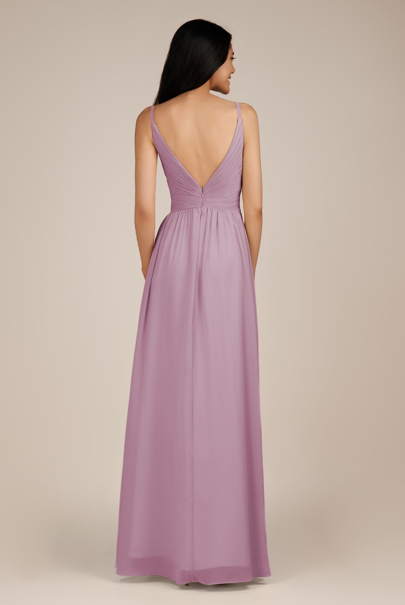 KissDress-Ophelia Wisteria A Line Chiffon V Neck Long Bridesmaid Dress with Pleats
