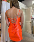 Sheath Spaghetti Straps Corset Back Short Homecoming Dress