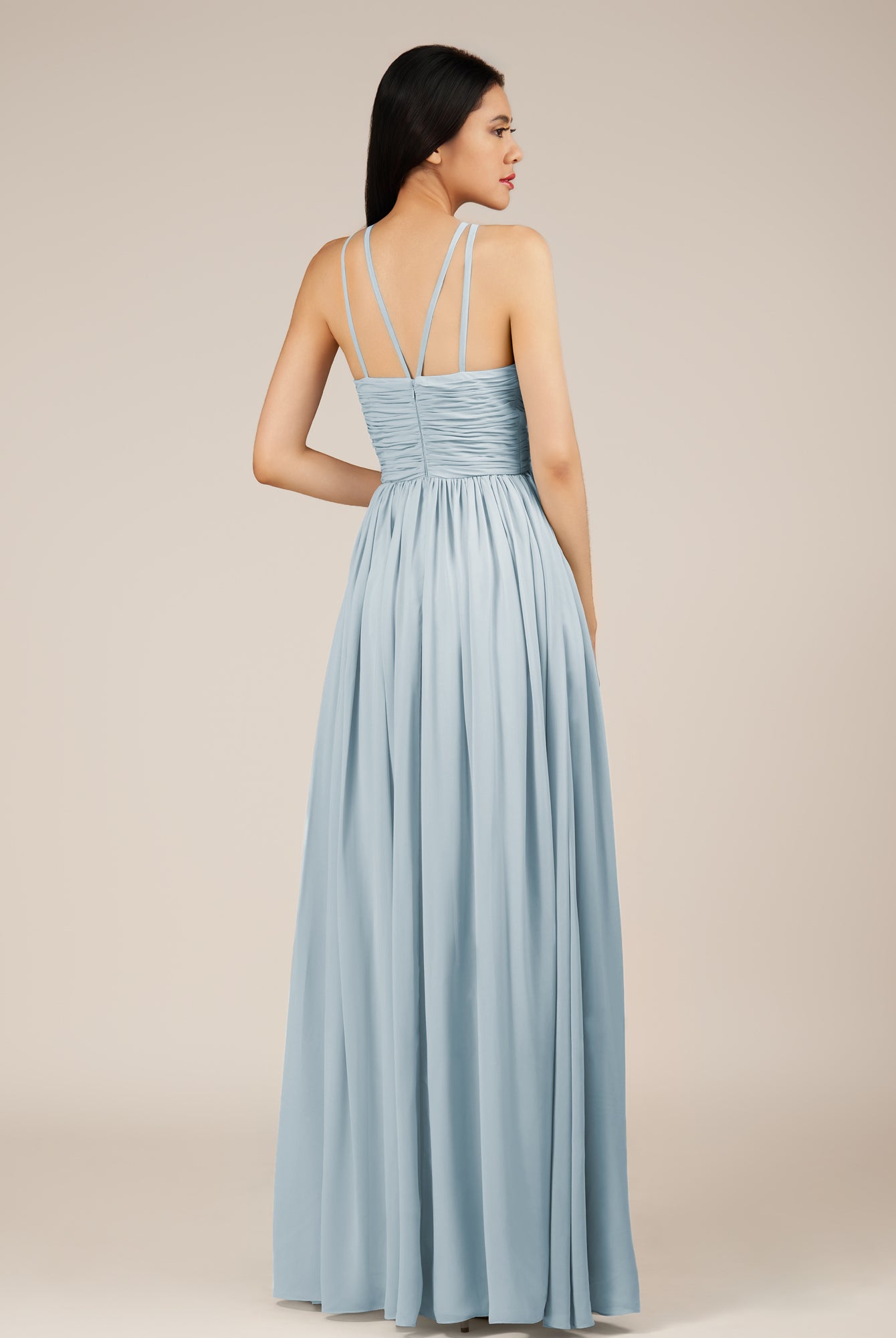 KissDress-Orinthia Ice A Line Halter Neck Chiffon Long Bridesmaid Dress with Pleats
