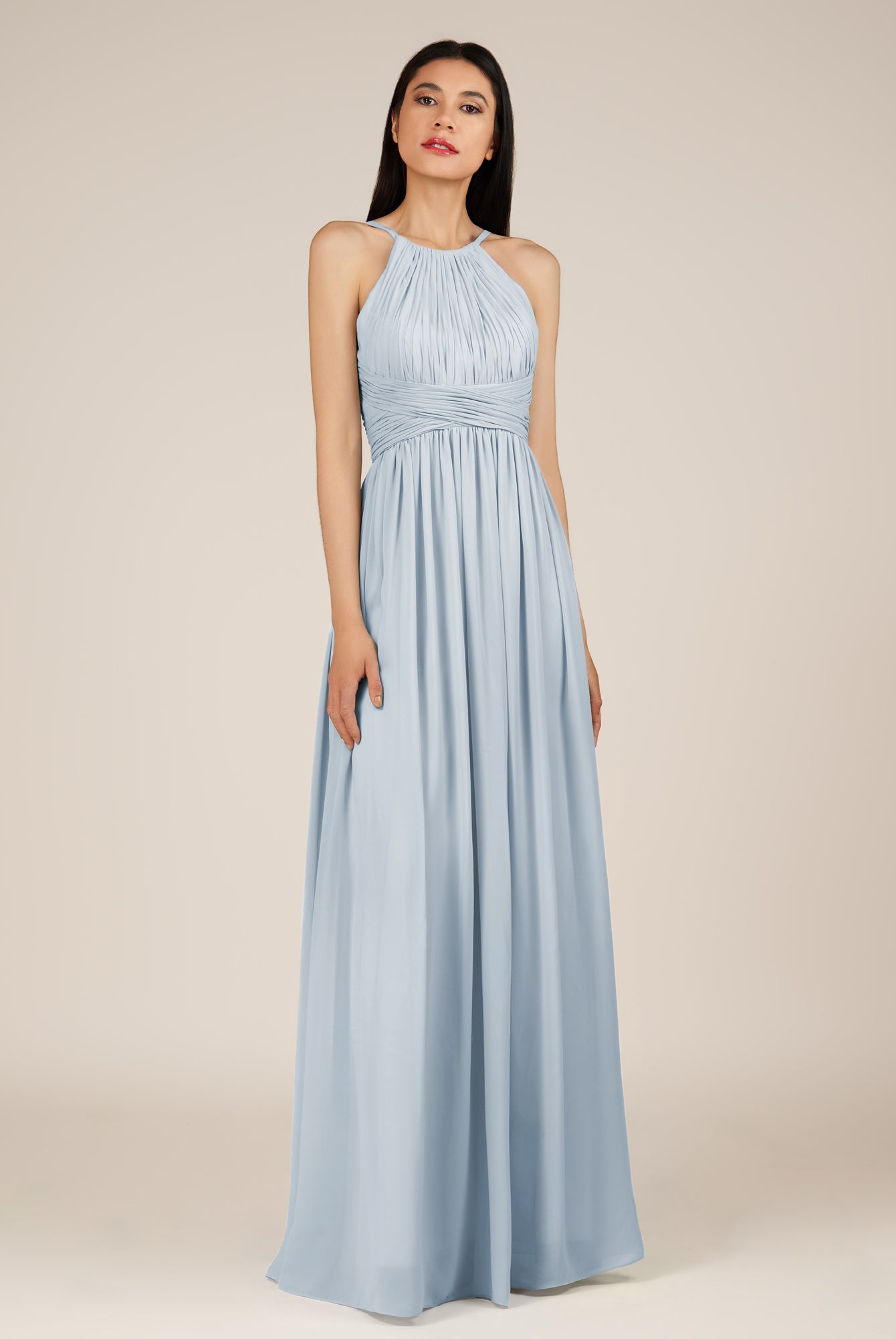 KissDress-Orinthia Ice A Line Halter Neck Chiffon Long Bridesmaid Dress with Pleats