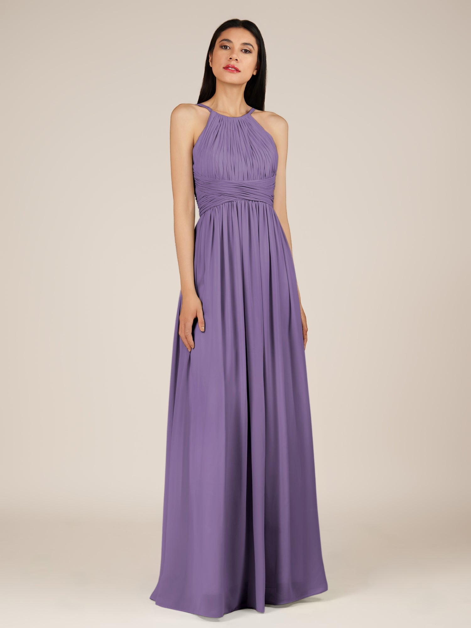 KissDress-Orinthia Tahiti A Line Halter Neck Chiffon Long Bridesmaid Dress with Pleats