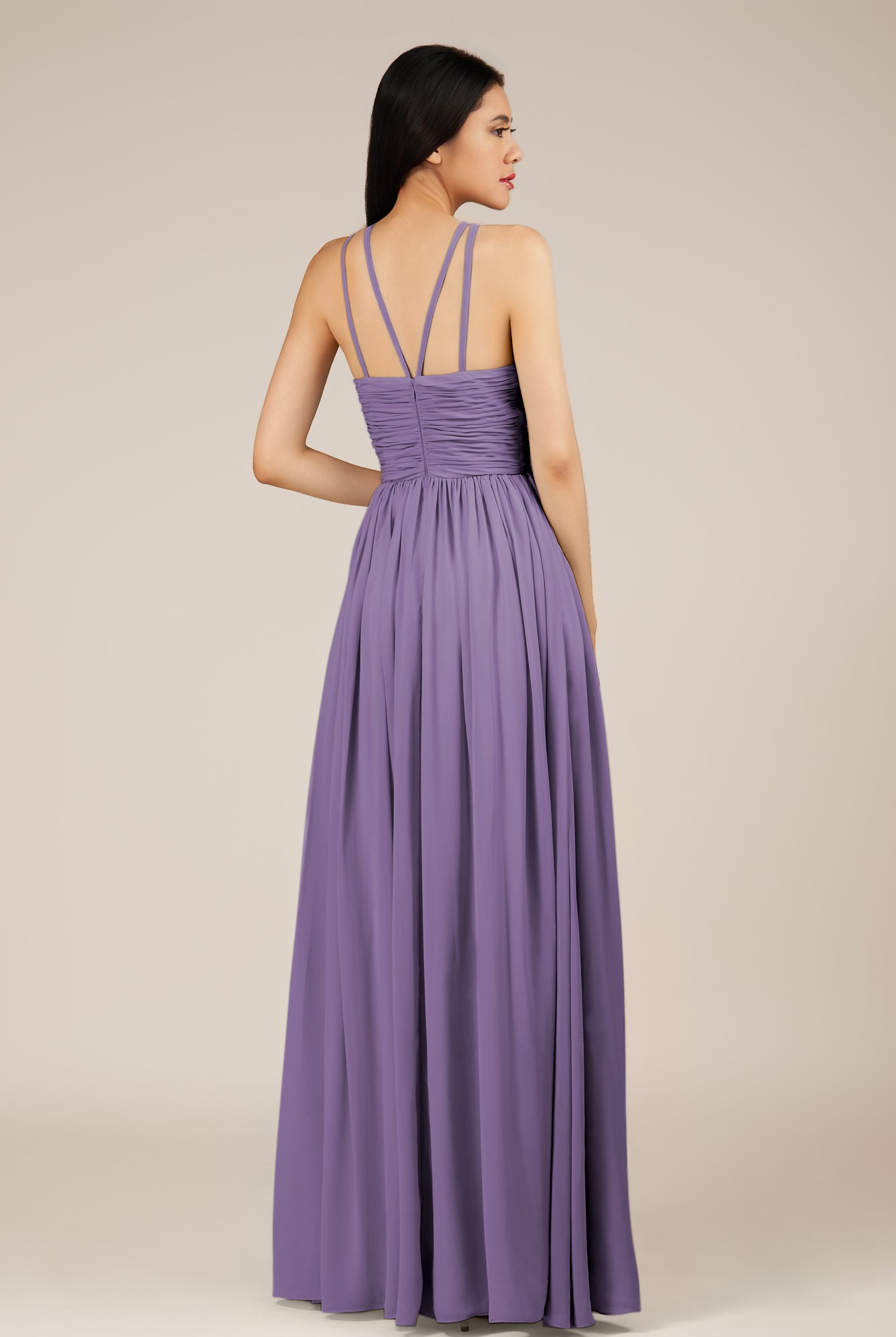 KissDress-Orinthia Tahiti A Line Halter Neck Chiffon Long Bridesmaid Dress with Pleats