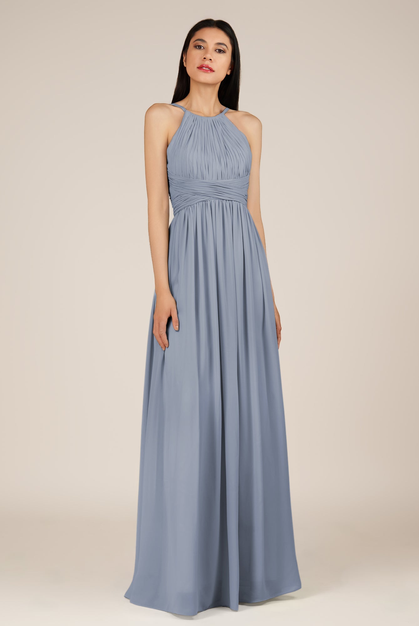 KissDress-Orinthia Twilight A Line Halter Neck Chiffon Long Bridesmaid Dress with Pleats