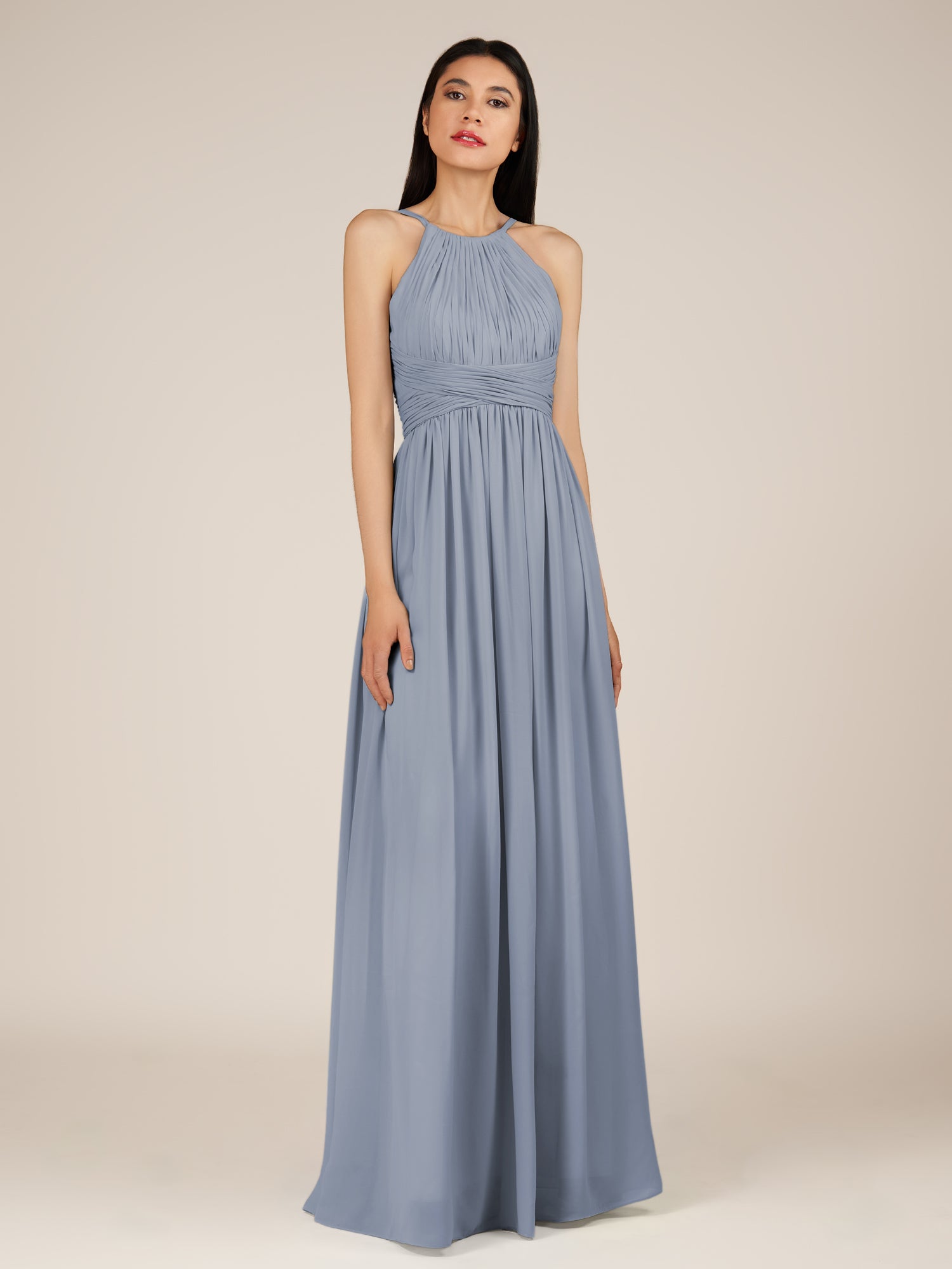 KissDress-Orinthia Twilight A Line Halter Neck Chiffon Long Bridesmaid Dress with Pleats