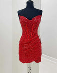 Bodycon Sweetheart Red Sequins Corset Homecoming Dress