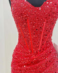 Bodycon Sweetheart Red Sequins Corset Homecoming Dress