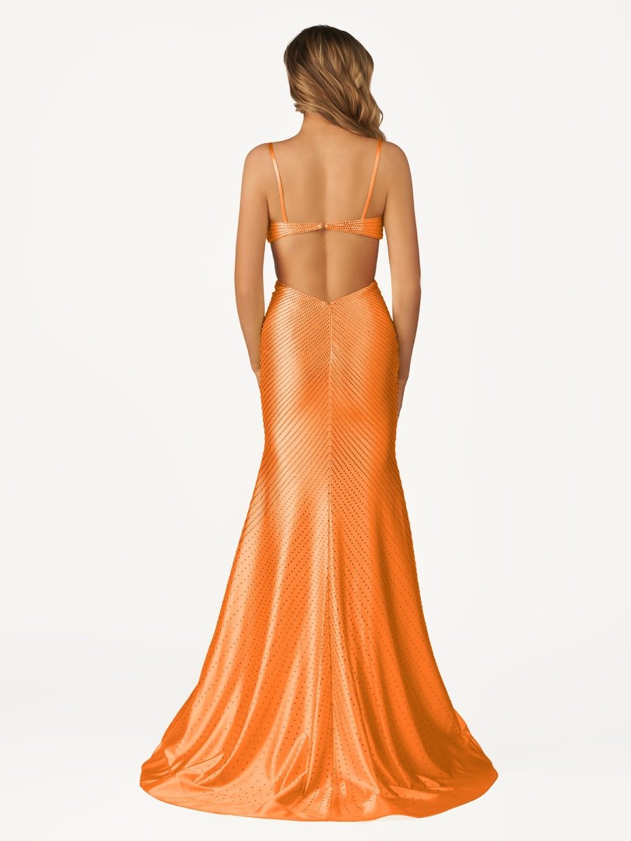 Palmyra | Mermaid V Neck Blue Satin Cut - out Waist Prom Dresses - KissProm