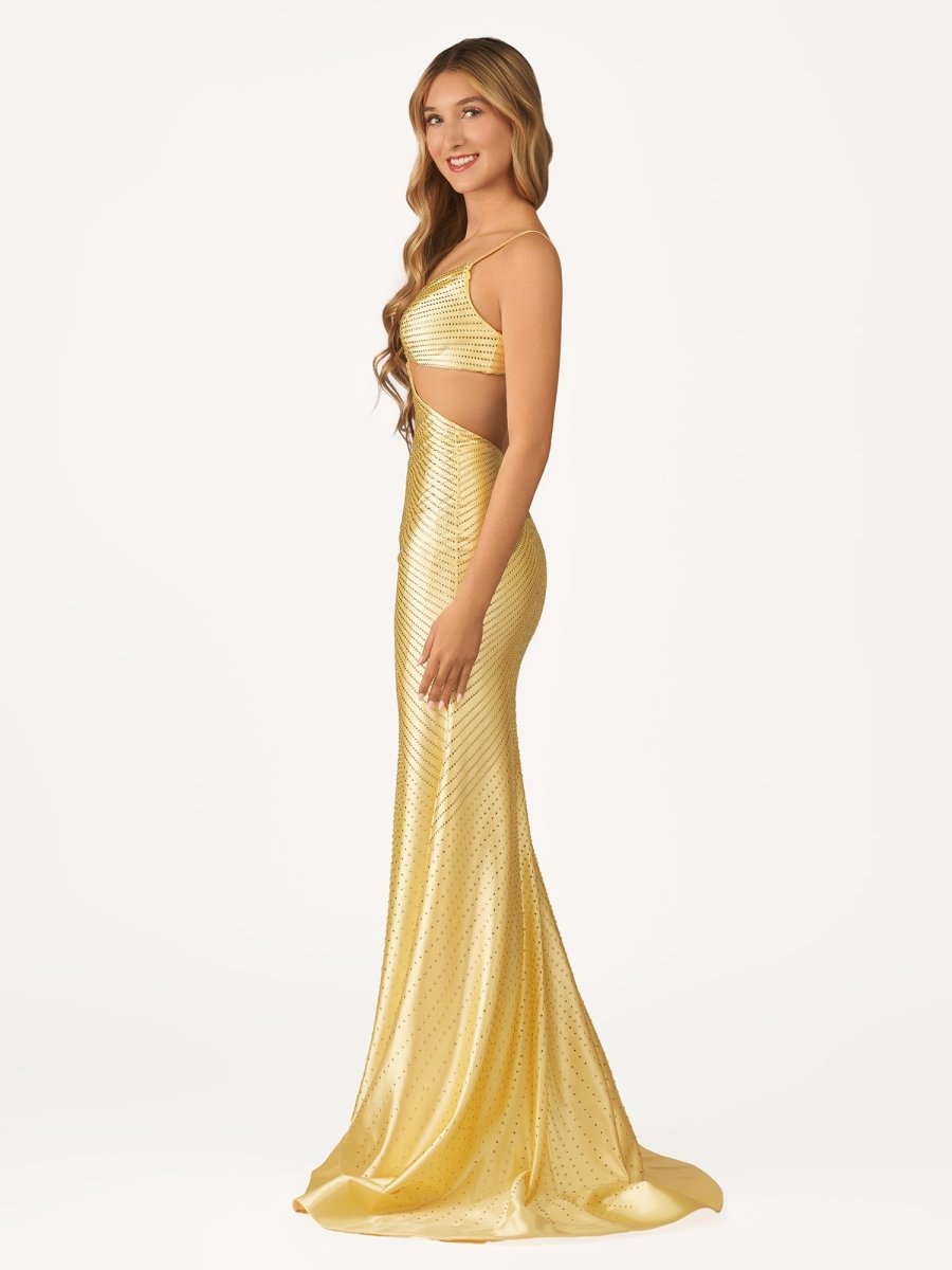 Palmyra | Mermaid V Neck Blue Satin Cut - out Waist Prom Dresses - KissProm