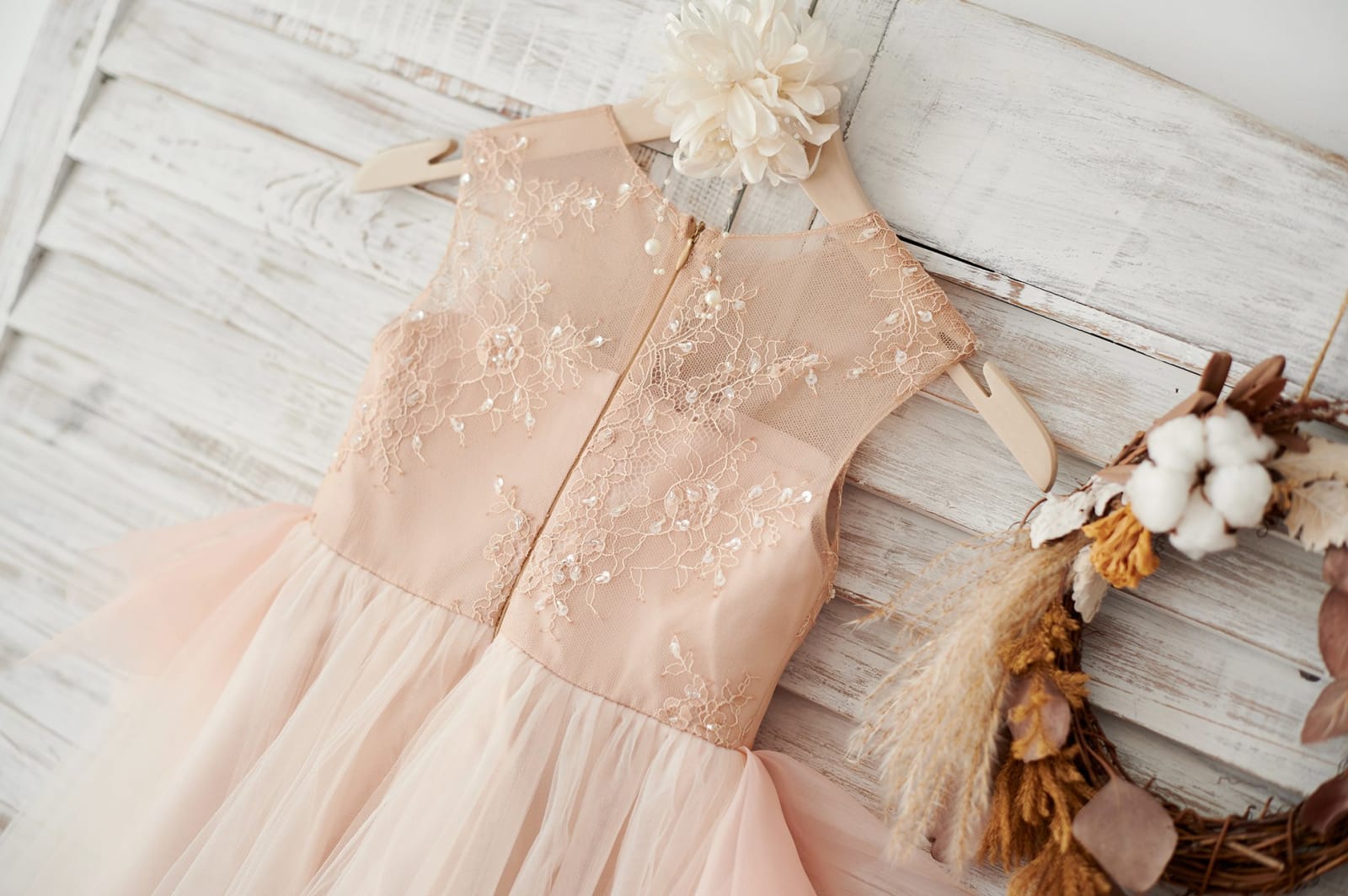 Lace Tulle Organza Ruffle Flower Girl Dress