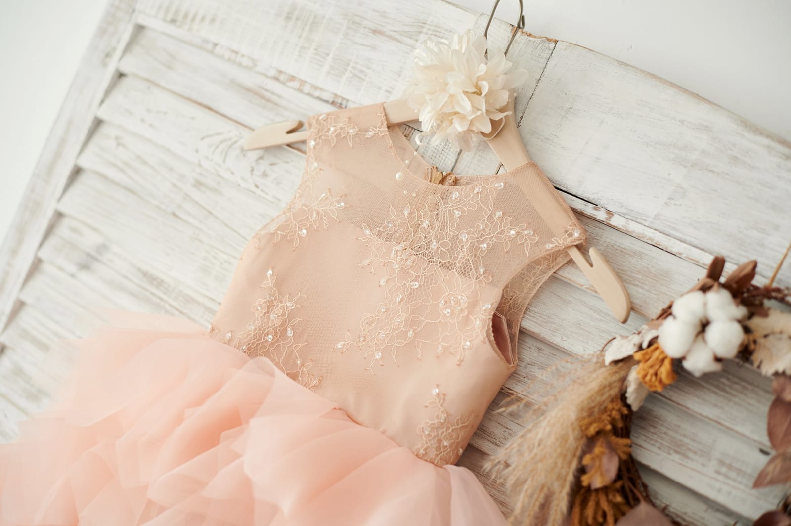 Lace Tulle Organza Ruffle Flower Girl Dress