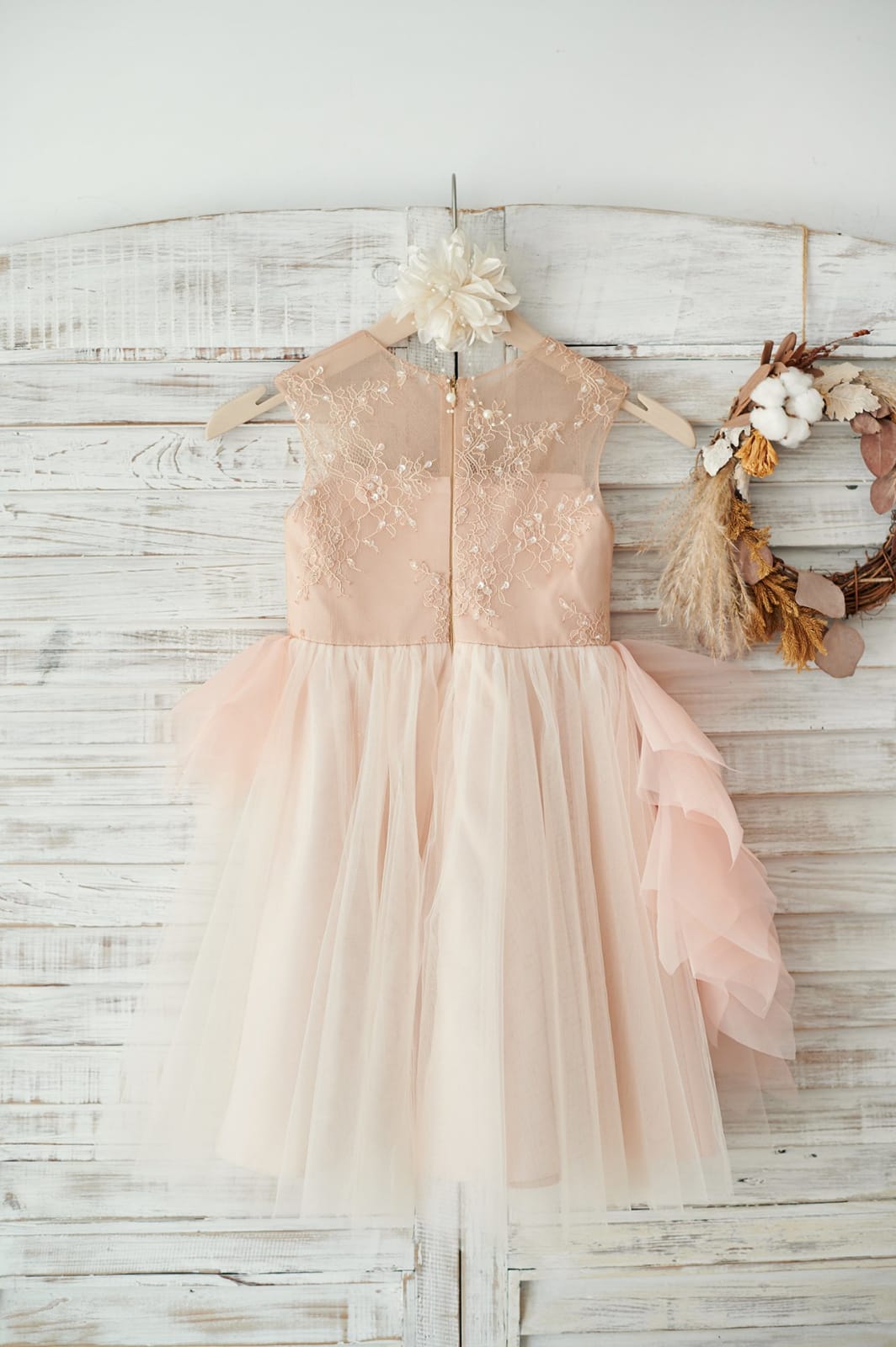 Lace Tulle Organza Ruffle Flower Girl Dress