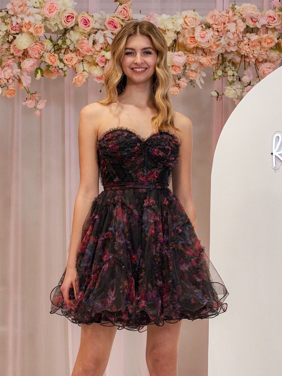 Kayla | A Line Strapless Floral Homecoming Dress - KissProm