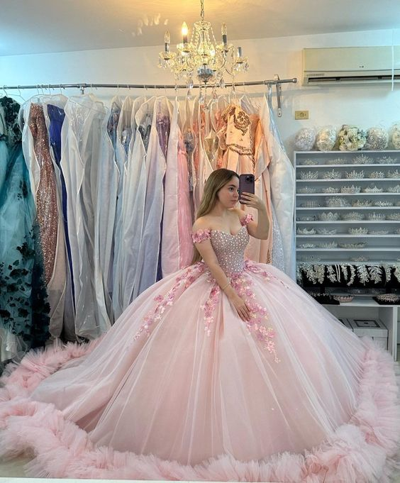 Pink puffy ball gown online