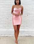 Pink Strapless Ruched Bodycon Homecoming Dress