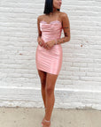 Pink Strapless Ruched Bodycon Homecoming Dress