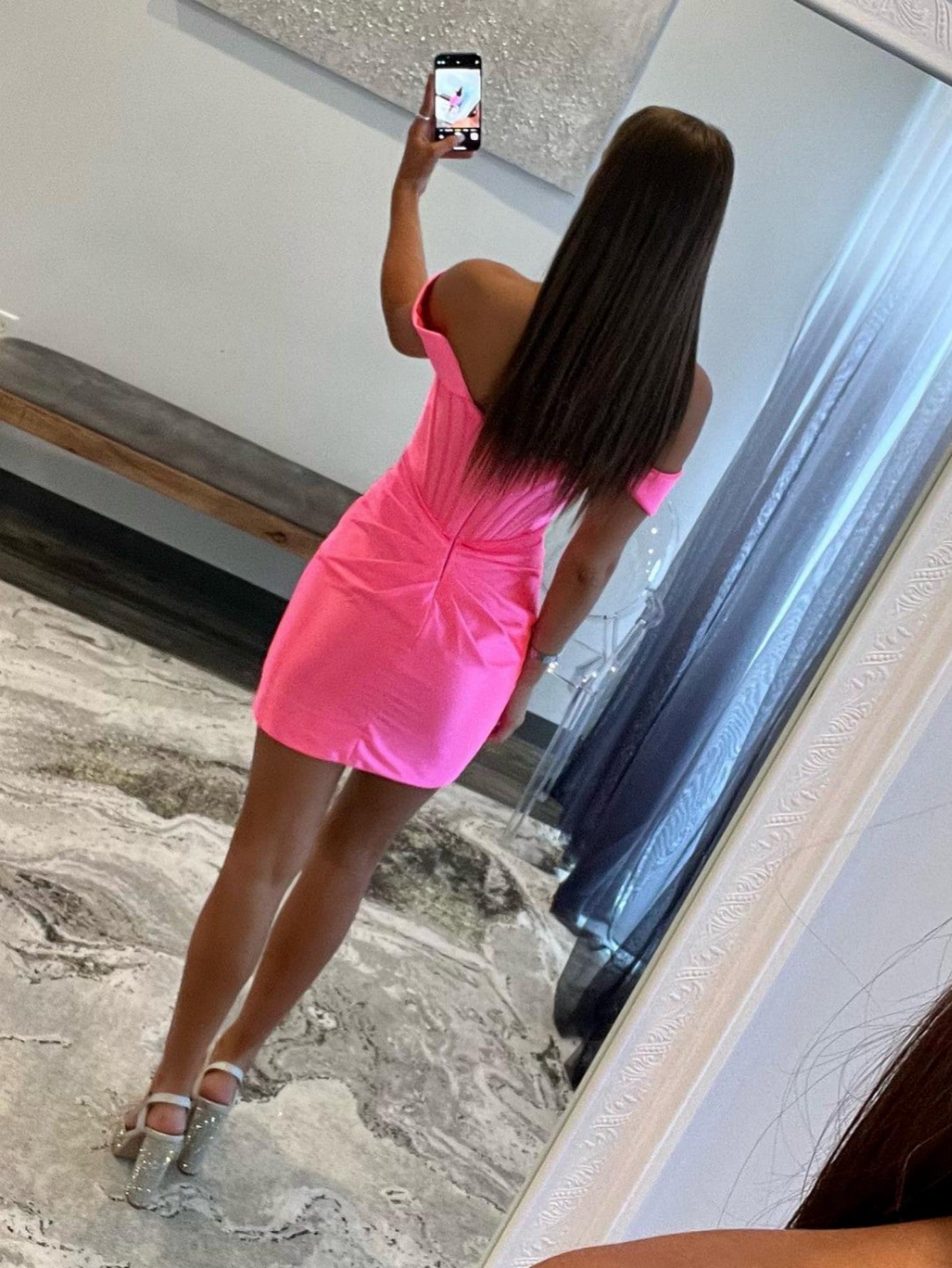Sheath Off the Shoulder Short Satin Homecoming Dress