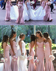 Mermaid Strapless Blush Pink Satin Bridesmaid Dresses Long Party Dresses