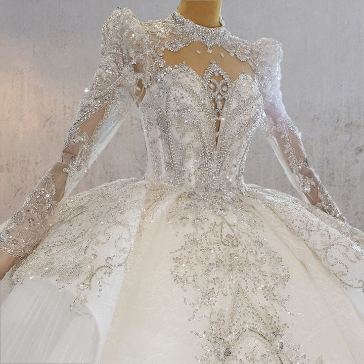 Princess Luxury Lace Long Sleeves Wedding Dress with Appliques