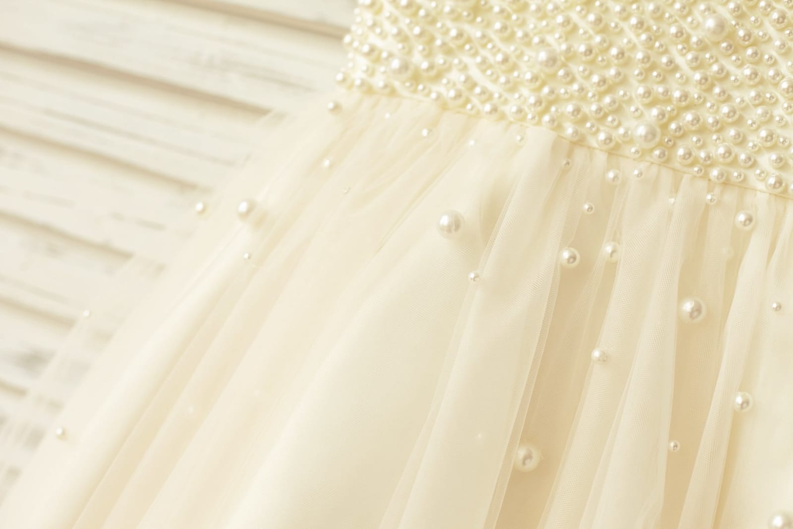 Princess V Neck Tulle Pearl Beaded Flower Girl Dress