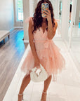 Blush Tulle A-Line Homecoming Dress with Pearls