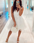 Blush Tulle A-Line Homecoming Dress with Pearls
