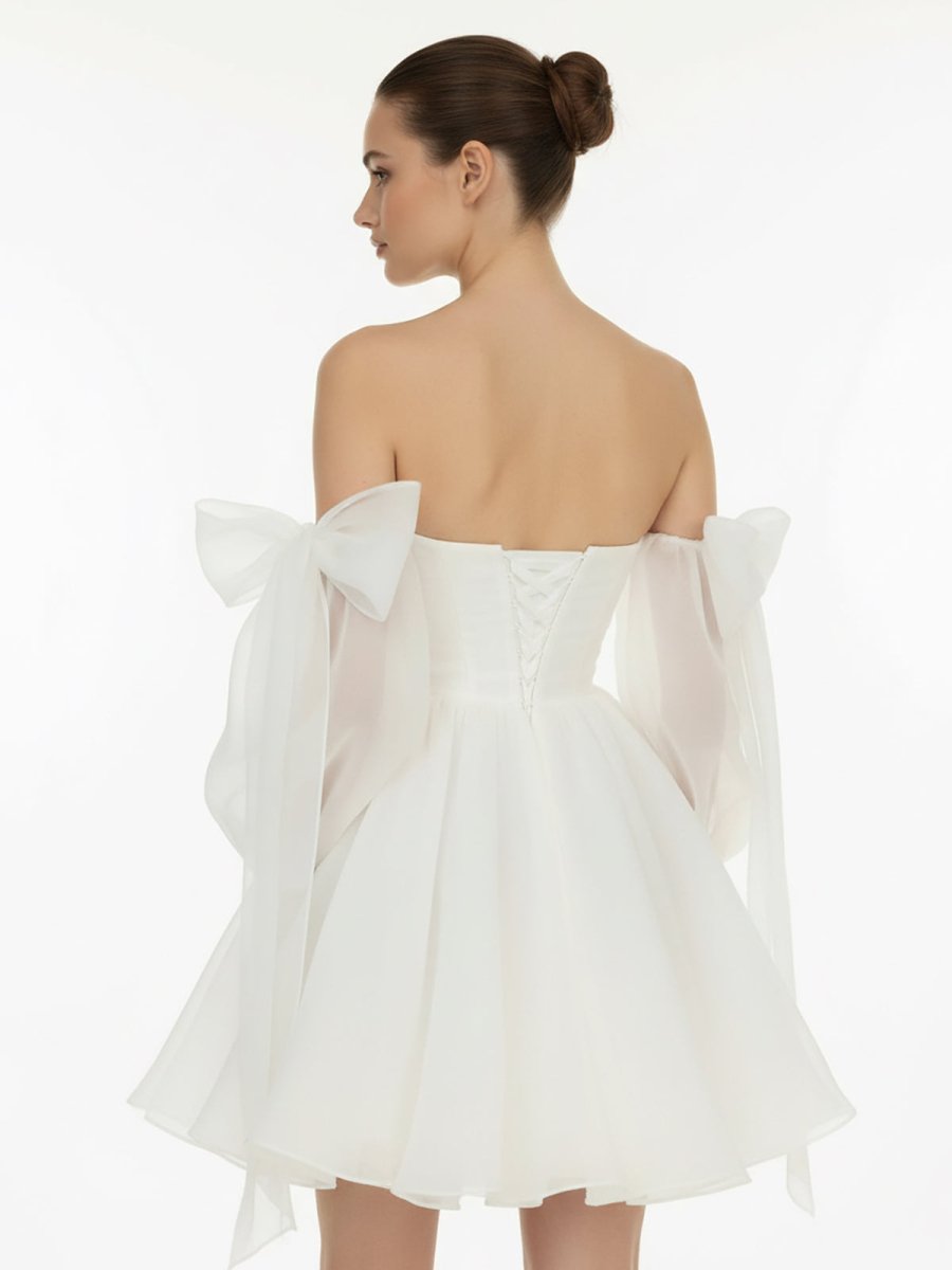 KissDress-Ronnie A-Line Puff Long Sleeves Short Wedding Dresses With Bows