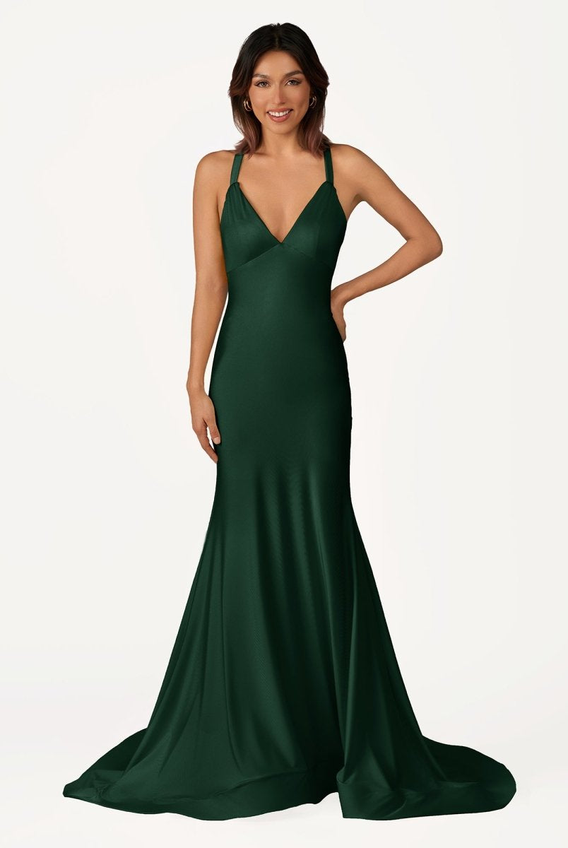 Quaylee | Yellow Mermaid V - Neck Satin Prom Dresses With Tail Evening Dress - KissProm