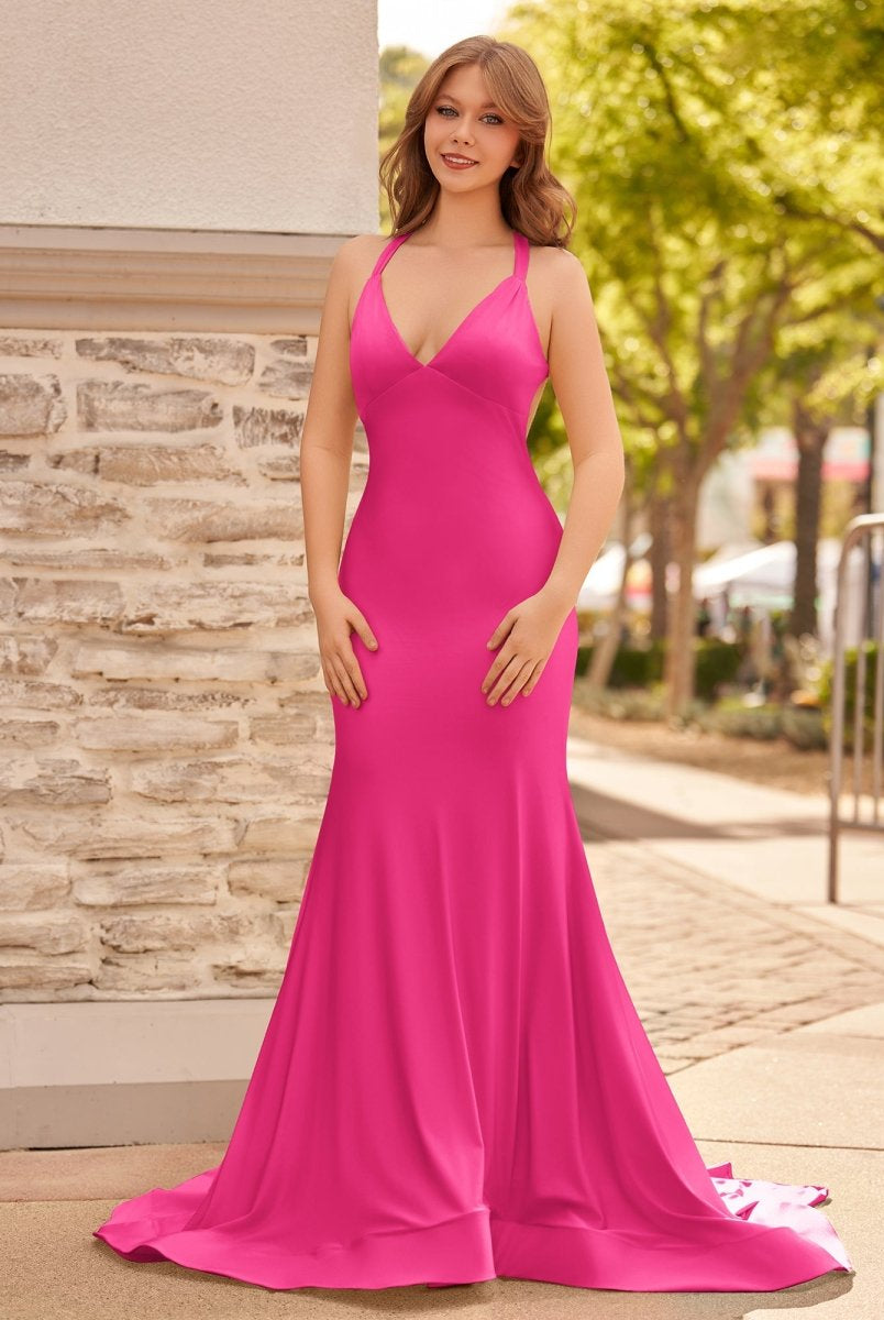 Quaylee | Yellow Mermaid V - Neck Satin Prom Dresses With Tail Evening Dress - KissProm