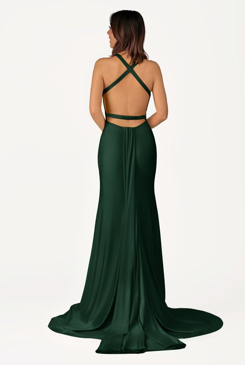 Quaylee | Yellow Mermaid V - Neck Satin Prom Dresses With Tail Evening Dress - KissProm