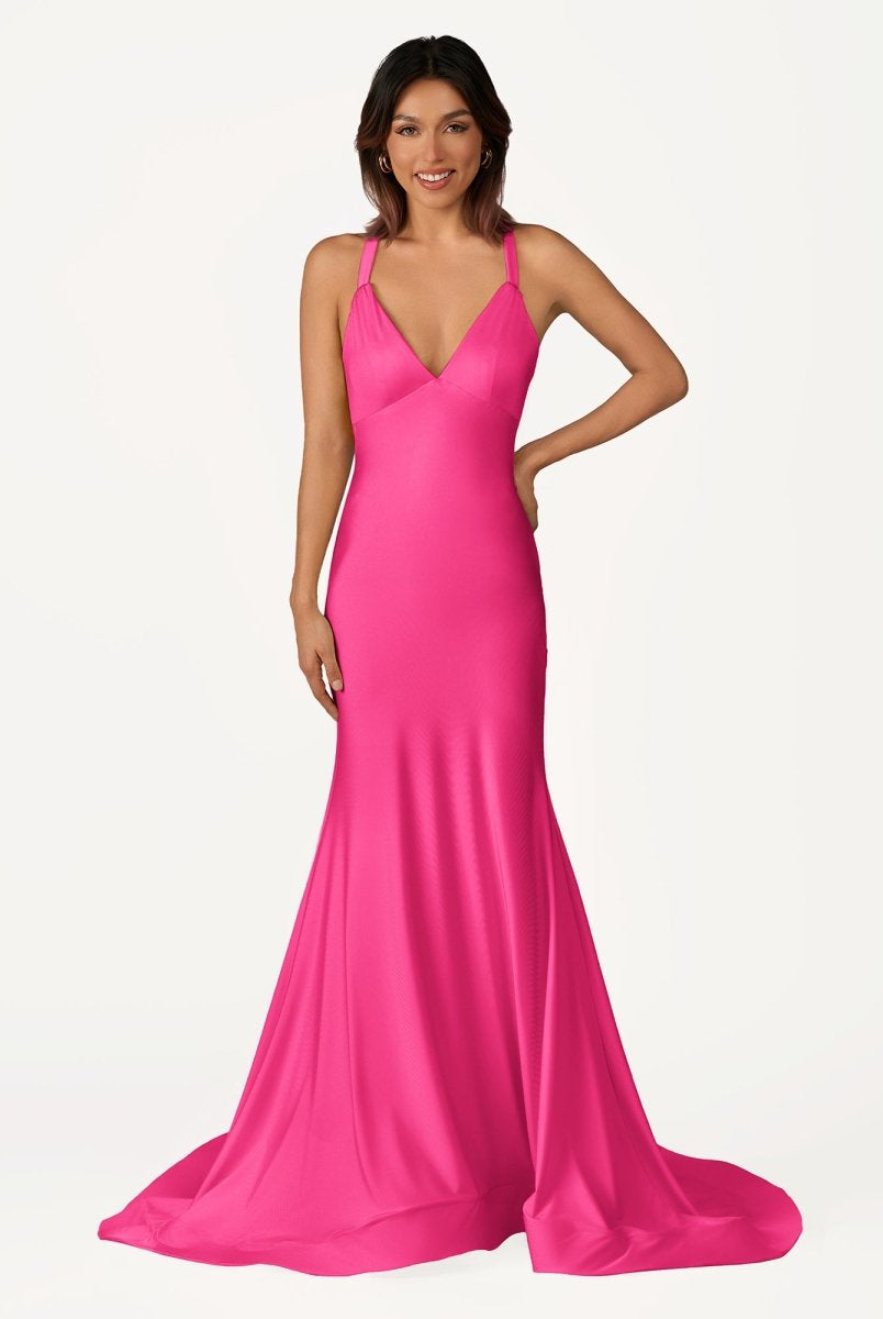 Quaylee | Yellow Mermaid V - Neck Satin Prom Dresses With Tail Evening Dress - KissProm