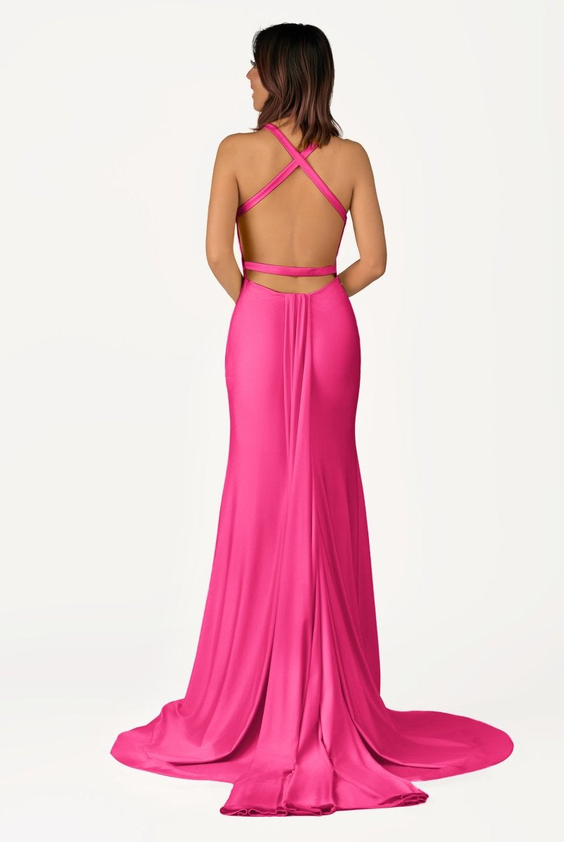 Quaylee | Yellow Mermaid V - Neck Satin Prom Dresses With Tail Evening Dress - KissProm