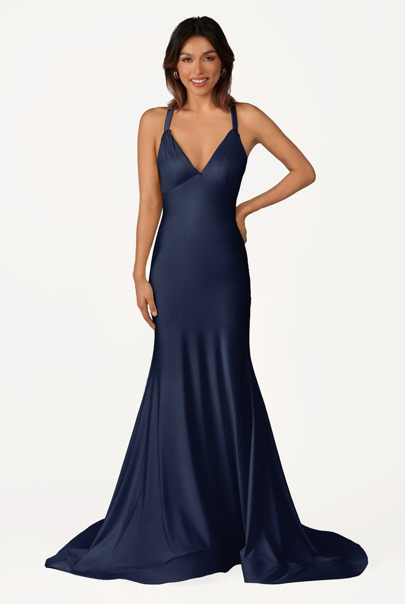 Quaylee | Yellow Mermaid V - Neck Satin Prom Dresses With Tail Evening Dress - KissProm