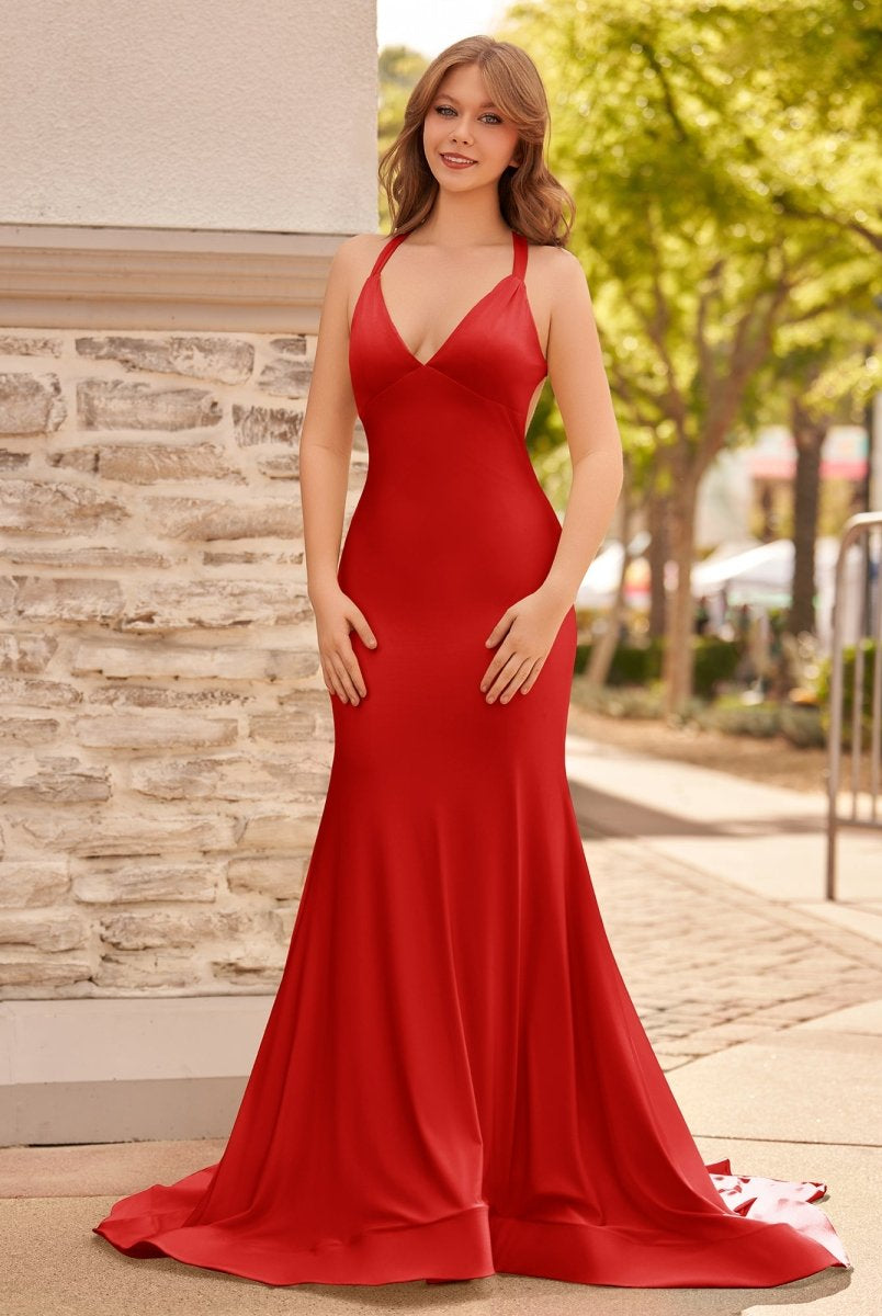 Quaylee | Yellow Mermaid V - Neck Satin Prom Dresses With Tail Evening Dress - KissProm