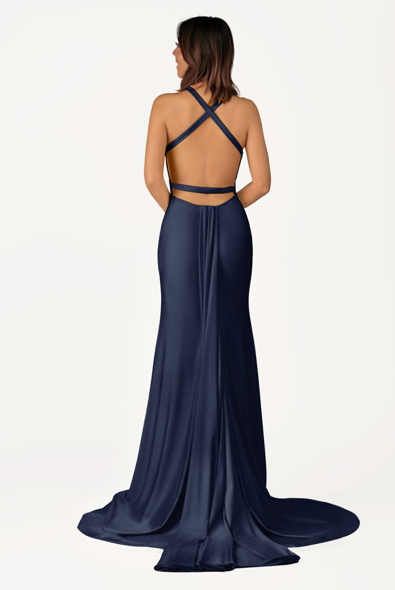 Quaylee | Yellow Mermaid V - Neck Satin Prom Dresses With Tail Evening Dress - KissProm