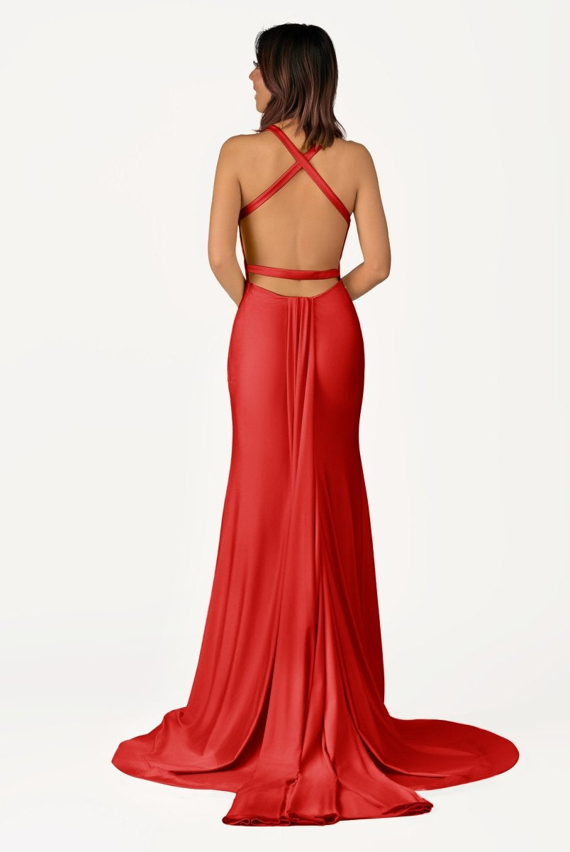 Quaylee | Yellow Mermaid V - Neck Satin Prom Dresses With Tail Evening Dress - KissProm