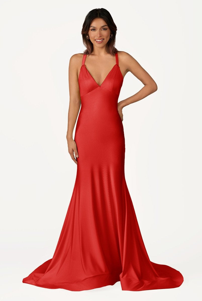 Quaylee | Yellow Mermaid V - Neck Satin Prom Dresses With Tail Evening Dress - KissProm