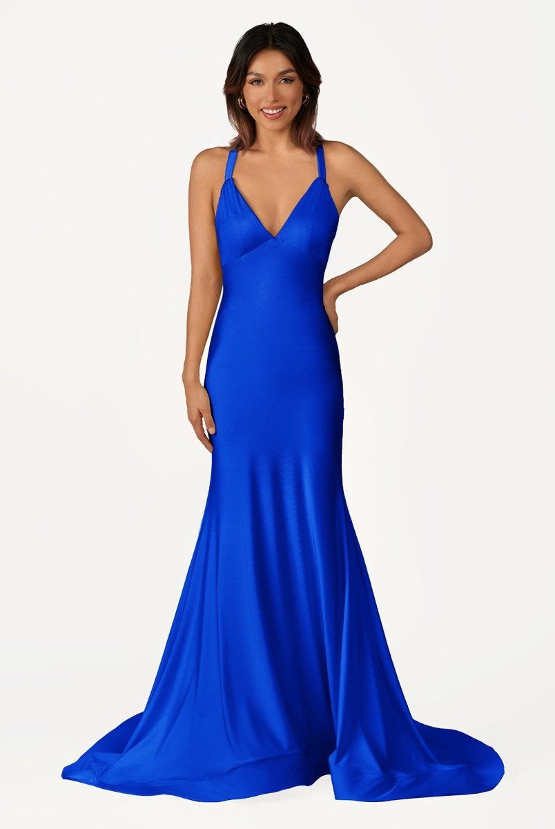 Quaylee | Yellow Mermaid V - Neck Satin Prom Dresses With Tail Evening Dress - KissProm