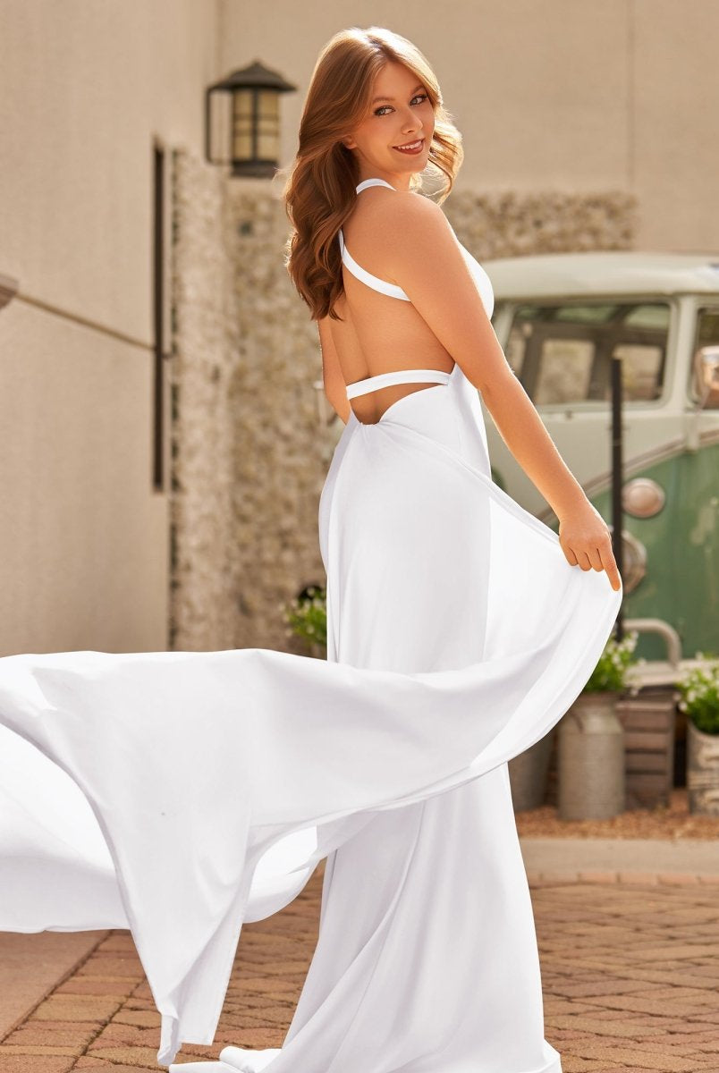 Quaylee | Yellow Mermaid V - Neck Satin Prom Dresses With Tail Evening Dress - KissProm