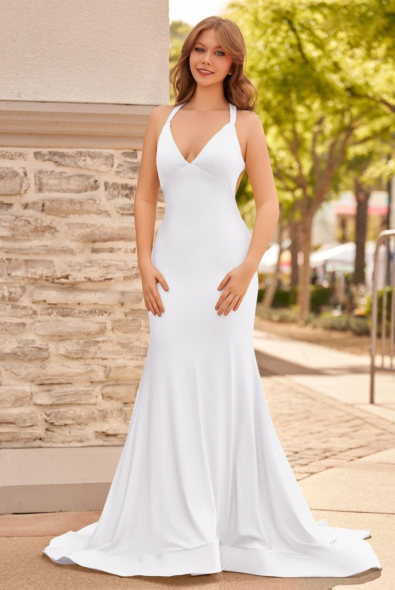 Quaylee | Yellow Mermaid V - Neck Satin Prom Dresses With Tail Evening Dress - KissProm