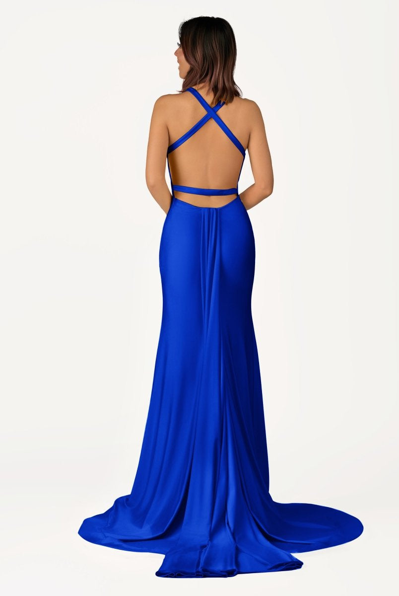 Quaylee | Yellow Mermaid V - Neck Satin Prom Dresses With Tail Evening Dress - KissProm