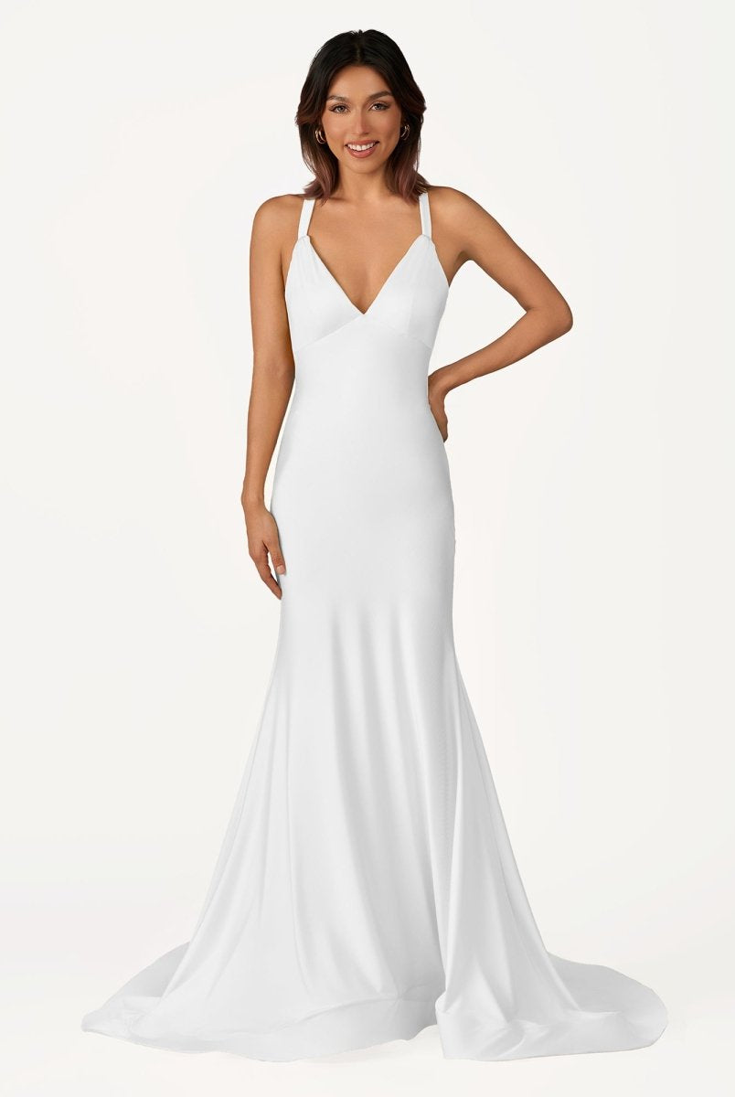 Quaylee | Yellow Mermaid V - Neck Satin Prom Dresses With Tail Evening Dress - KissProm